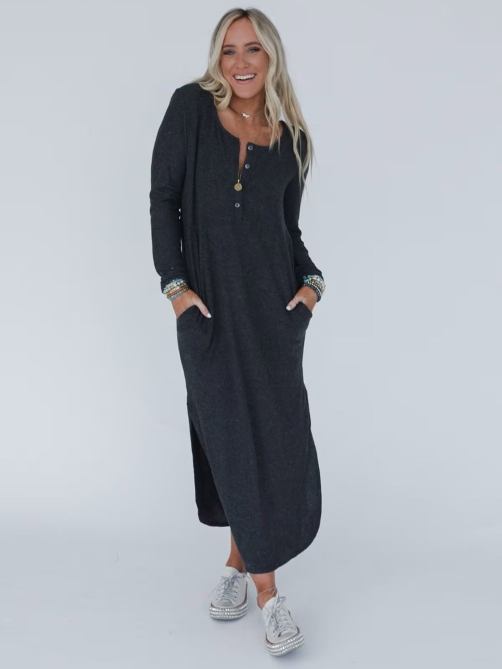 🆕 Three Bird Nest - The Nest Simply Comfort Henley Maxi Dress